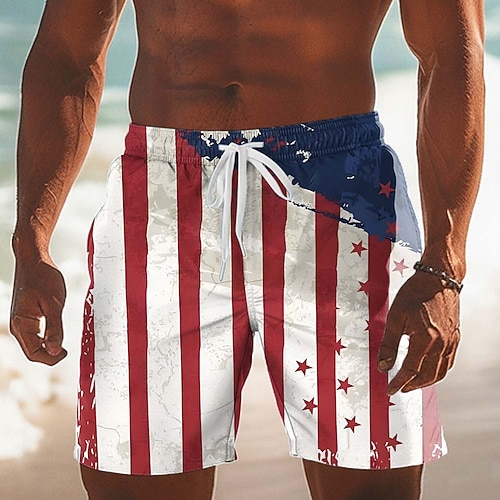 Herren Amerikanische US-Flagge 250. Jahrestag des Unabhängigkeitstages der USA am 4. Juli 250-jähriges Jubiläum Badehosen Badeshorts Boardshorts Mittlere Taille Hawaiianisch Ferien Seitentaschen Image