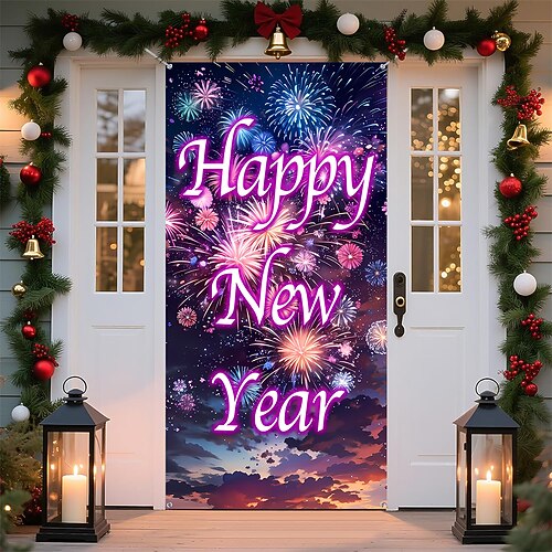 Silvester Poster Türabdeckung Banner für den Außenbereich glückliches neues Jahr 2026 Niedlich 3D Party Wohnheim Jugendzimmer Studentenwohnheim Jungs, Männerhöhle, Studentenwohnheim Hintergründe Image