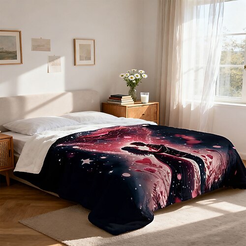 Flanelldecke mit Valentinstagsrosen-Motiv, Sofadecke, Bürodecke, Klimaanlagendecke, hautfreundlich für Kinder und Erwachsene, Schlafzimmer Image