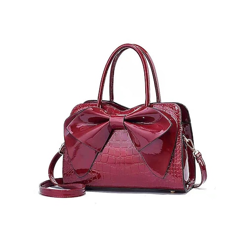 Damenhandtasche aus Kunstleder mit Schleifendetail – Krokodilmuster, verschiedene Farben, verstellbarer Riemen, vielseitige Tragemöglichkeiten für legere und formelle Anlässe