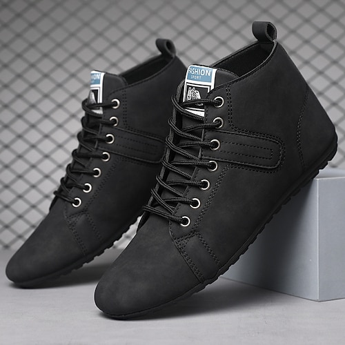 Stylische graue Herren-Sneaker mit hohem Schaft – weiche Wildlederimitatschuhe mit Schnürung, ideal für Freizeit, Streetstyle und bequemen Tragekomfort im Alltag. Image