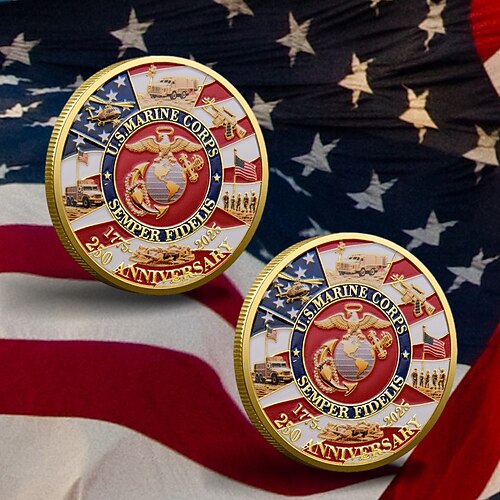 US-Marines Gedenkmünze – Vereinigte Staaten 250. Jubiläum Eisen Kunst Herausforderung Münze Militär Sammlermedaille patriotisches Souvenir Geschenk für Marines Veteranen Semiquincentennial Image
