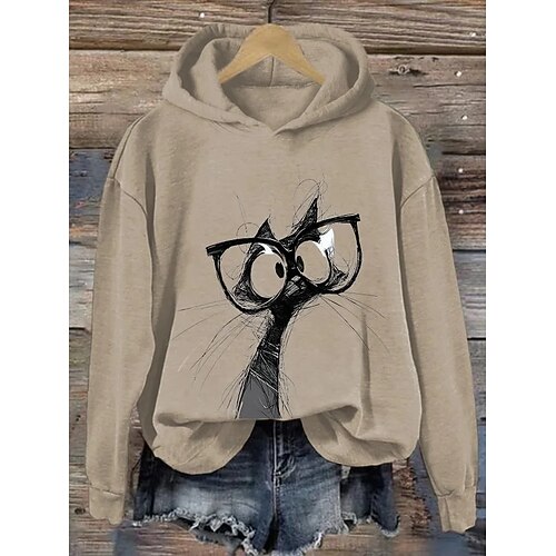 Damen Kapuzenpullover Grafik Tiermotiv Lässig Langarm Mit Kapuze Normale Oberteile Lässig Alltagskleidung Sport Blau Weiß Rosa Kaki Herbst Image