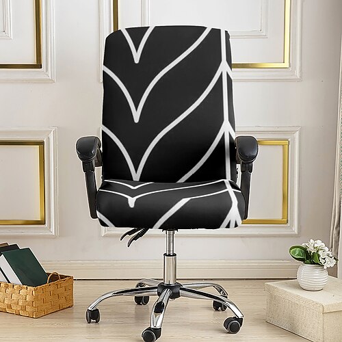 Bürostuhlbezug, Hockerbezug, geometrisch bedruckter Polyesterbezug, Stretch-Stuhlschutzbezug für Homeoffice und Wohnzimmer Image