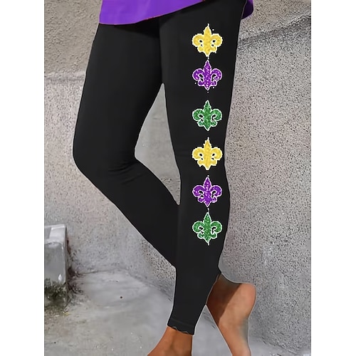 Karneval Damen Leggings Aktive Urlaub Mode Vollständig Hohe Taille Hosen Grafik Geometrischer Druck Hohe Schnitt Komfort Outdoor Bequem Dehnbar Festival Schwarz Grün Sommer Frühling Slim Fit Image