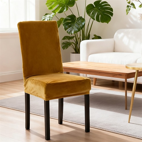 Esszimmerstuhlbezug aus silberfuchsfarbenem Wollsamt, Stuhlbezug aus Polarfleece, Stretch-Überzüge, Sitzbezüge für Zuhause Image