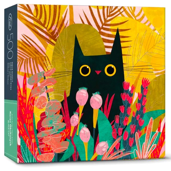Anthropologie Games | Anthropologie Vibrant Cat Puzzle - Black, Yellow, Pink, Green | Color: Black/Pink | Size: 500 Pc