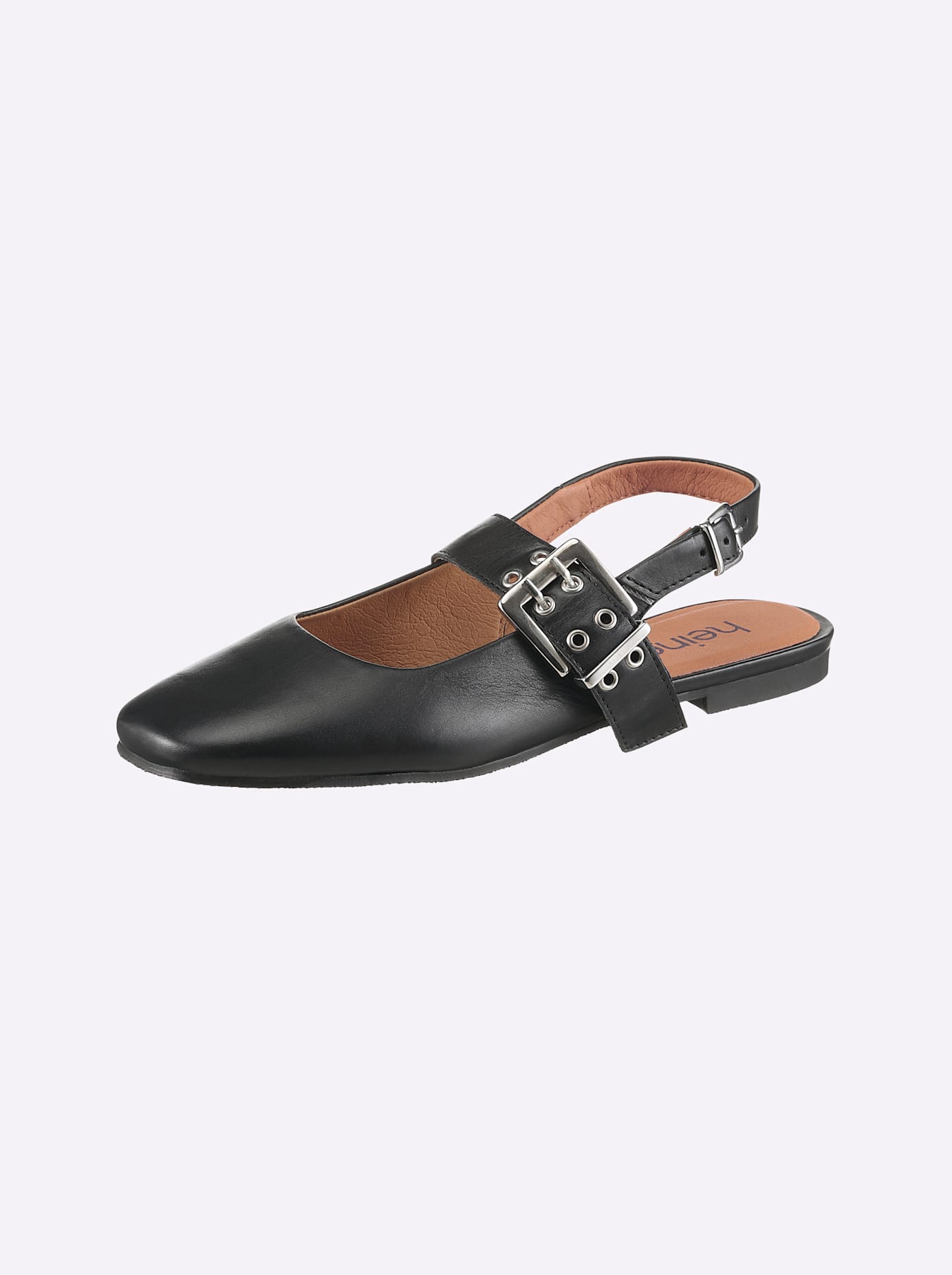 Ballerina HEINE, Damen, Gr. 41, schwarz, Glattleder, Leder, Rindsleder, Schuhe Ballerina