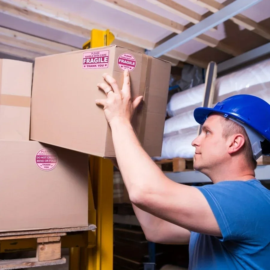 100 Stück zerbrechliche Aufkleber für den Versand – keine Falten, kein Absturzen – wasserfeste Verpackungsetiketten für Versand und Boxen Image