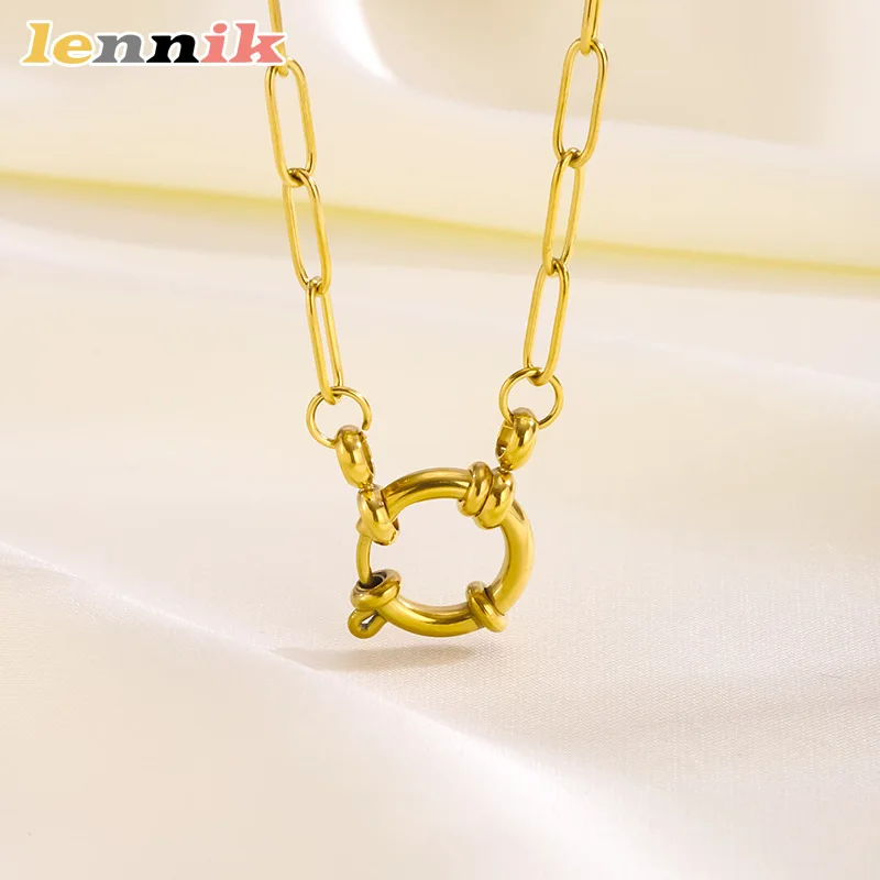 LENNIK Hot – Sale New Spring – Halskette mit Verschluss-Anhänger, Damen-Edelstahl, 18 Karat vergoldet, trendig für den Alltag und Party Image
