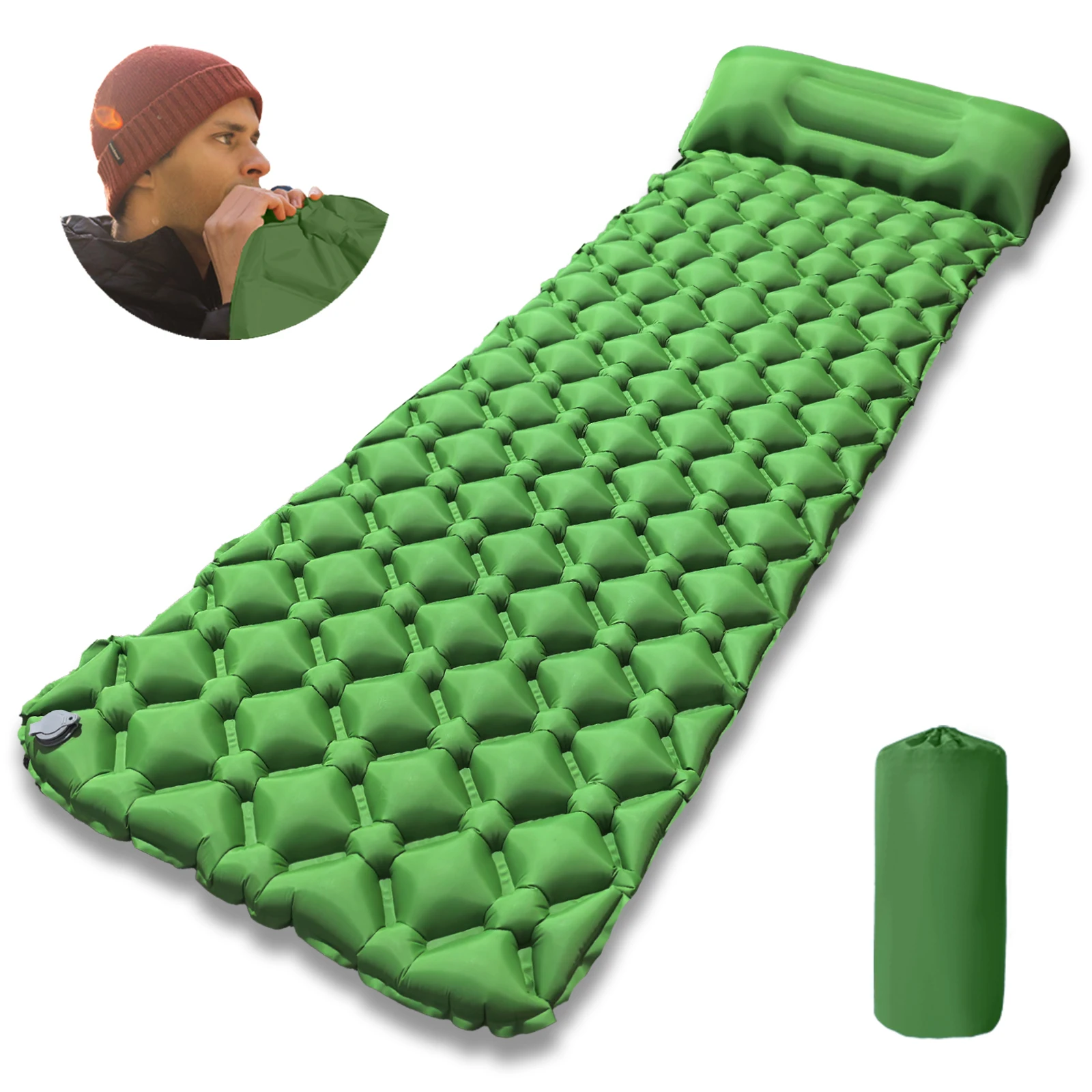 Aufblasbare aufblasbare Matratze: müheloses manuelles Aufpumpen, keine Pumpe erforderlich! Leicht und kompakt für Reisen, Camping und Heimgebrauch Image