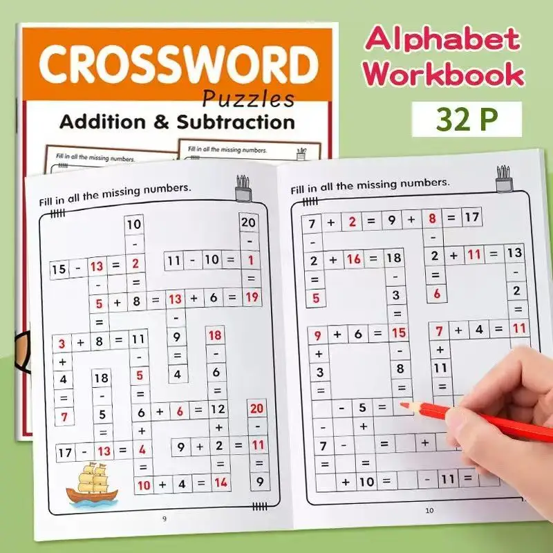 Mathe-Kreuzworträtsel: Addition und Subtraktion innerhalb von 20, Criss Cross Challenges-Spiel, Mathe-Arbeitsbuch für Kinder im Alter von 5–8 Jahren Image
