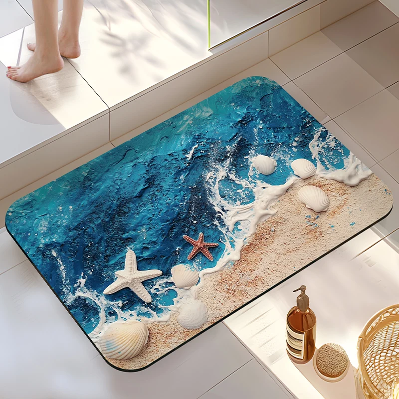 Wave Beach Badezimmer saugfähige Bodenmatte rutschfeste Kieselalgen Schlammkissen Toilettentür Waschtisch schnell trocknende Fußmatte