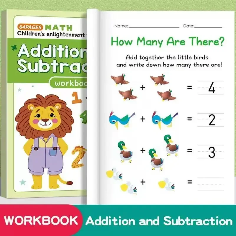 64 Seiten Additions- und Subtraktionsbuch für Kinder, Mathematik-Lehrbuch, handgeschriebene Arithmetik-Übungsbücher für Kinder Image