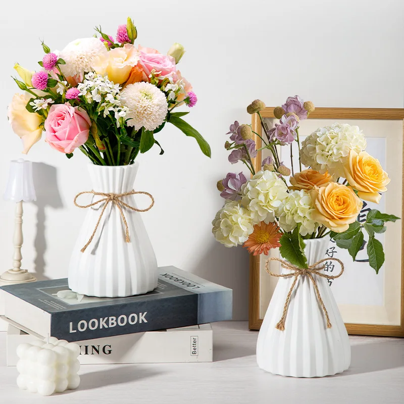 Kunststoff Vasen Nachahmung Rattan Blumenvase Wohnkultur Kreative Schnur Bogen Nachahmung Keramik Europäischen Vase Hydrokultur Container Image