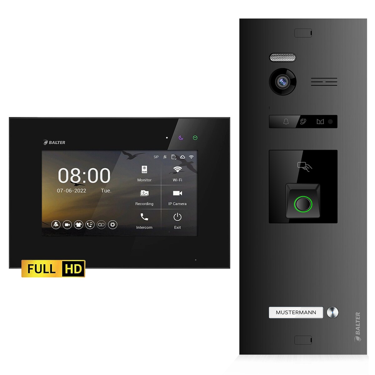 HD Video Türsprechanlage mit Fingerprint und RFID für 1 Familienhaus, 1x Monitor, Balter EVO HD Fingerprint Image