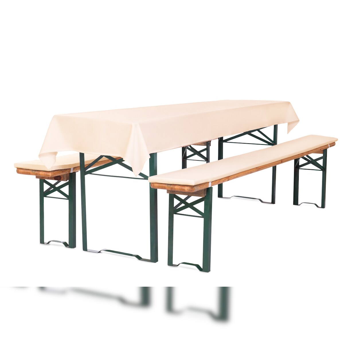 TexDeko Bierbankauflage gepolstert 220x25x4cm XL waschbar 3TLG Set Blickdicht mit Tischdecke 250x100cm (universal) Creme Image