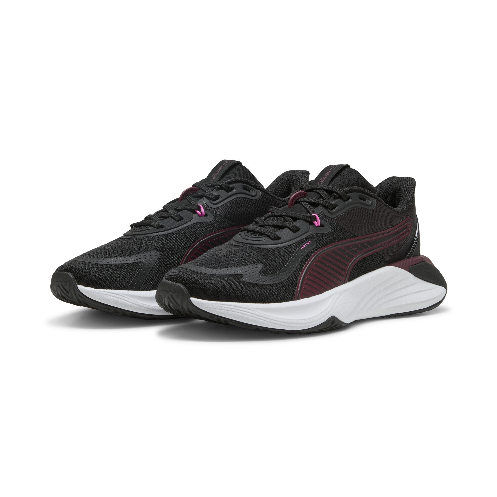 Trainingsschuh PUMA "PWR Hybrid Trainingsschuhe Damen", Damen, Gr. 36, schwarz ruby shimmer pink pixel rot, Obermaterial: Synthetik, Textil; Futter: Textil; Innensohle: Textil; Laufsohle: Gummi, Schuhe