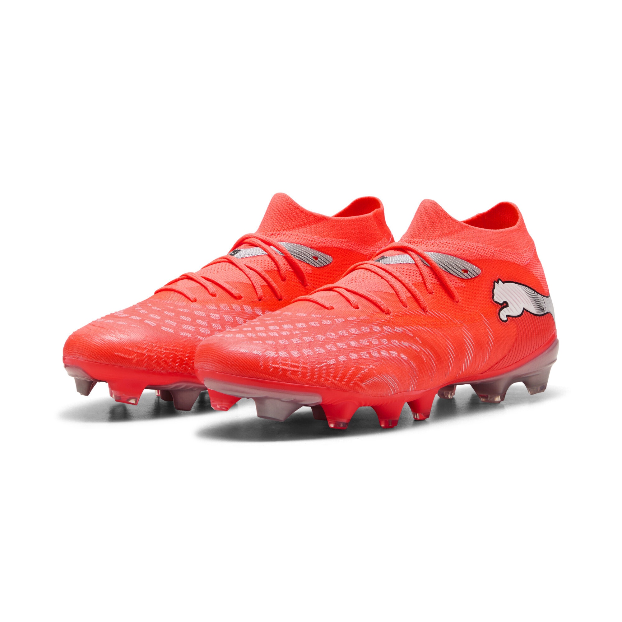 Fußballschuh PUMA "FUTURE 9 MATCH FUSION FG/AG Fußballschuhe Damen", Damen, Gr. 37,5, glowing rot weiß schwarz silber, Obermaterial: Synthetik, Textil; Futter: Synthetik, Textil; Innensohle: Textil; Laufsohle: Synthetik, Schuhe Fußballschuh