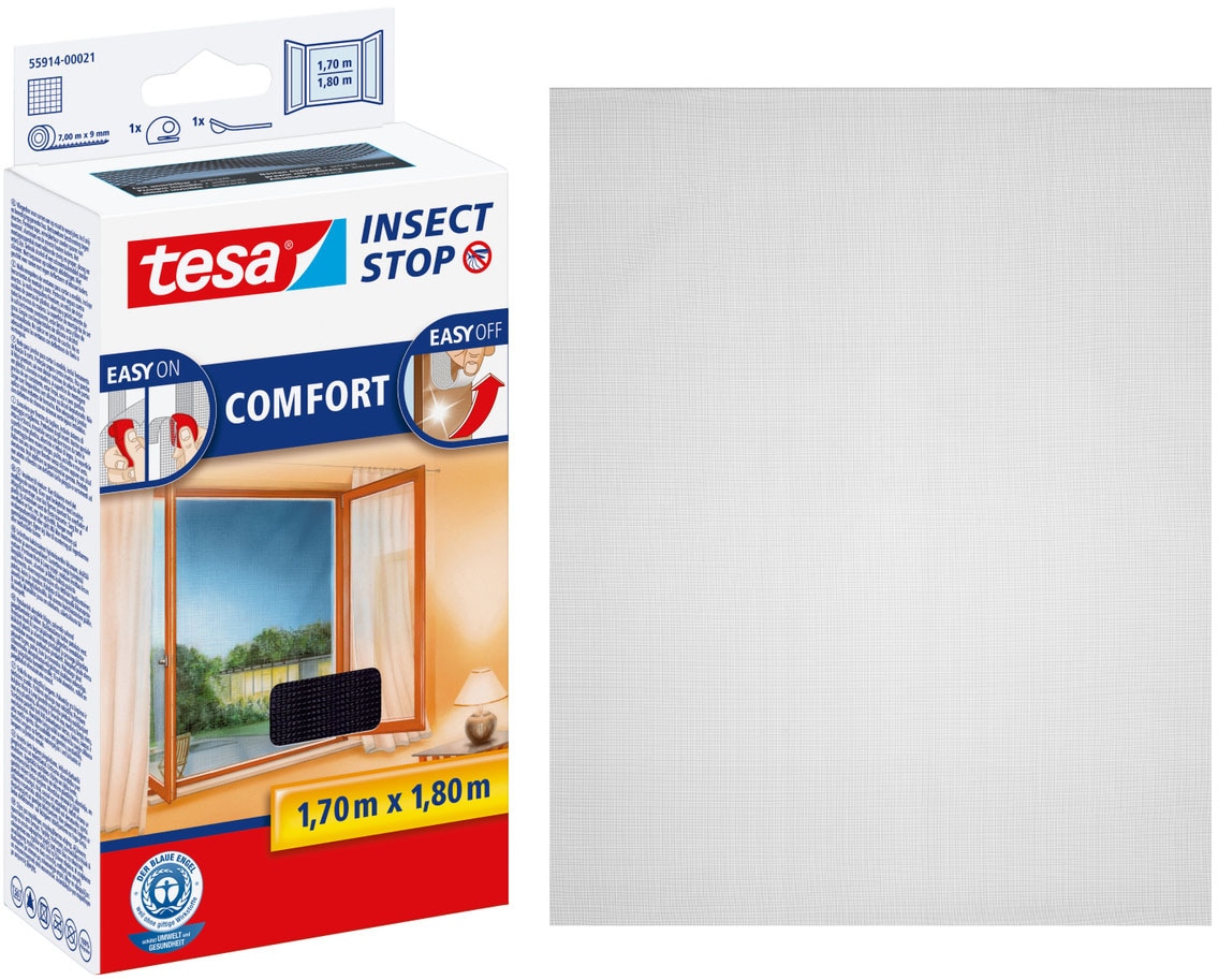 Insektenschutz-Fensterrahmen TESA "Insect Stop Comfort Fliegengitter für Fenster - 1.7 m : 1.8 m", schwarz (rahmen: schwarz gewebe: schwarz), B:170cm H:180cm, Insektenschutzgitter, Insektenschutzgitter - Fliegenetz ohne Bohren - zuschneidbar
