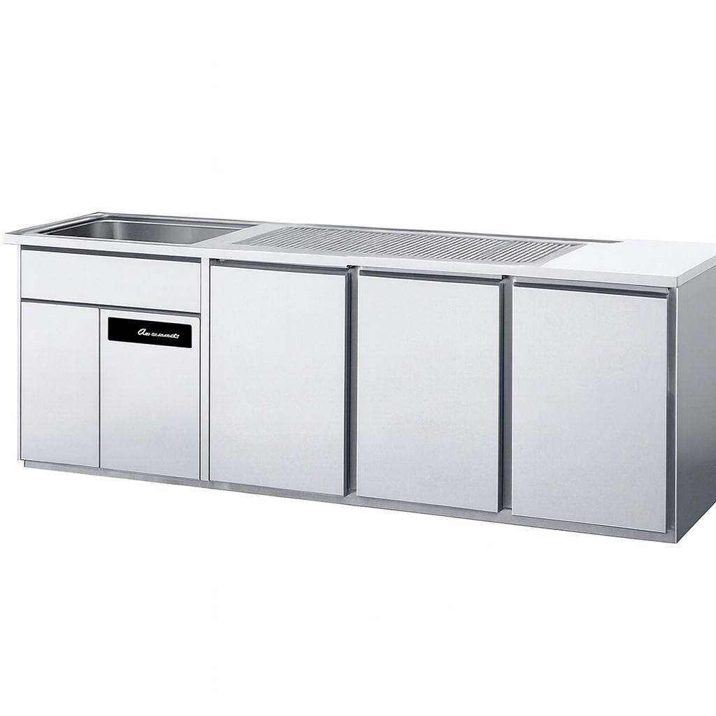 Trento Biertheke PREMIUM – 2500 x 700 mm – 3 Türen – 2 Becken links Image