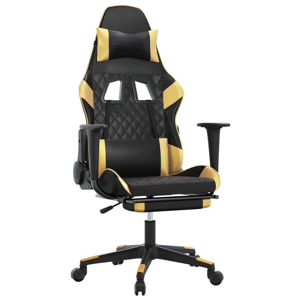 vidaXL Gaming-Stuhl mit Massage & Fußstütze Schwarz Golden Kunstleder Image