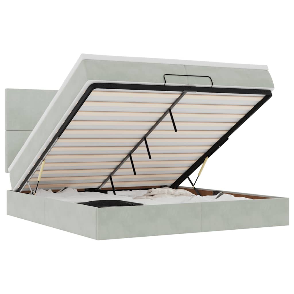 vidaXL Ottoman-Bett mit Matratzen Hellgrau 200x200 cm Samt Image