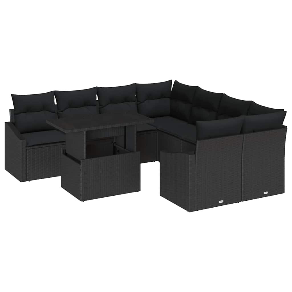 vidaXL Garten-Sofa-Set mit Speicher 9 pcs Schwarz Poly Rattan Image