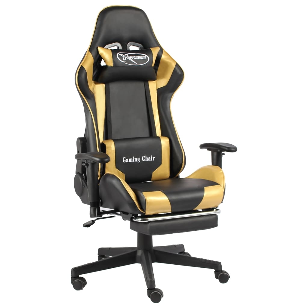 vidaXL Gaming-Stuhl mit Fußstütze Drehbar Golden PVC Image