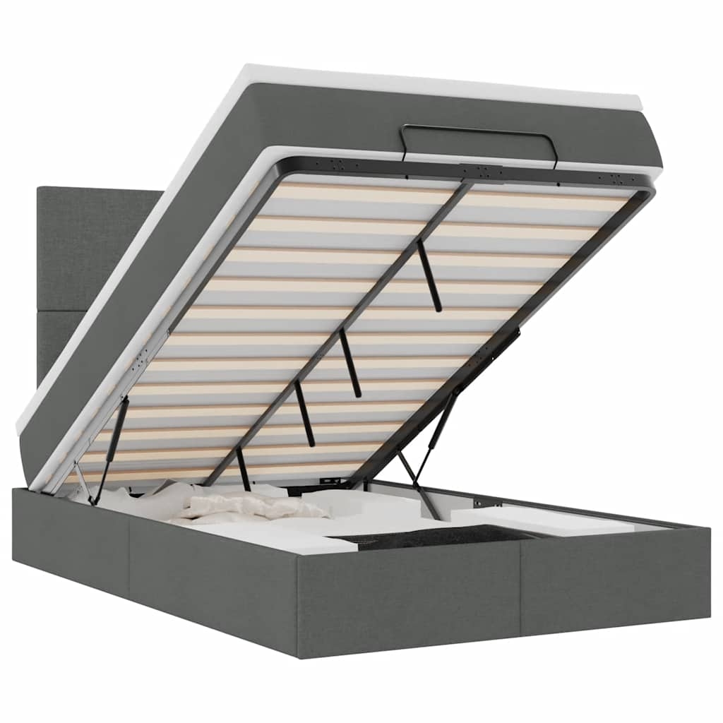 vidaXL Ottoman-Bett mit Matratze Dunkelgrau 120x190 cm Stoff Image