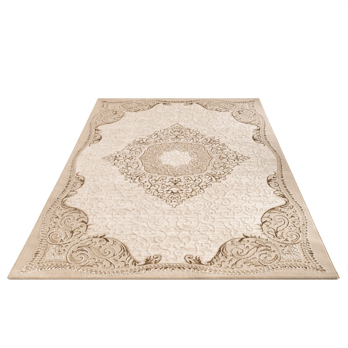 KADIMA DESIGN Teppich Kurzflor Orientalisch Wohnzimmer Beige Rechteckig 160x220 | 100% Polyester, Rücken aus Baumwolle | Florhöhe: 8 mm | Handwäsche Image