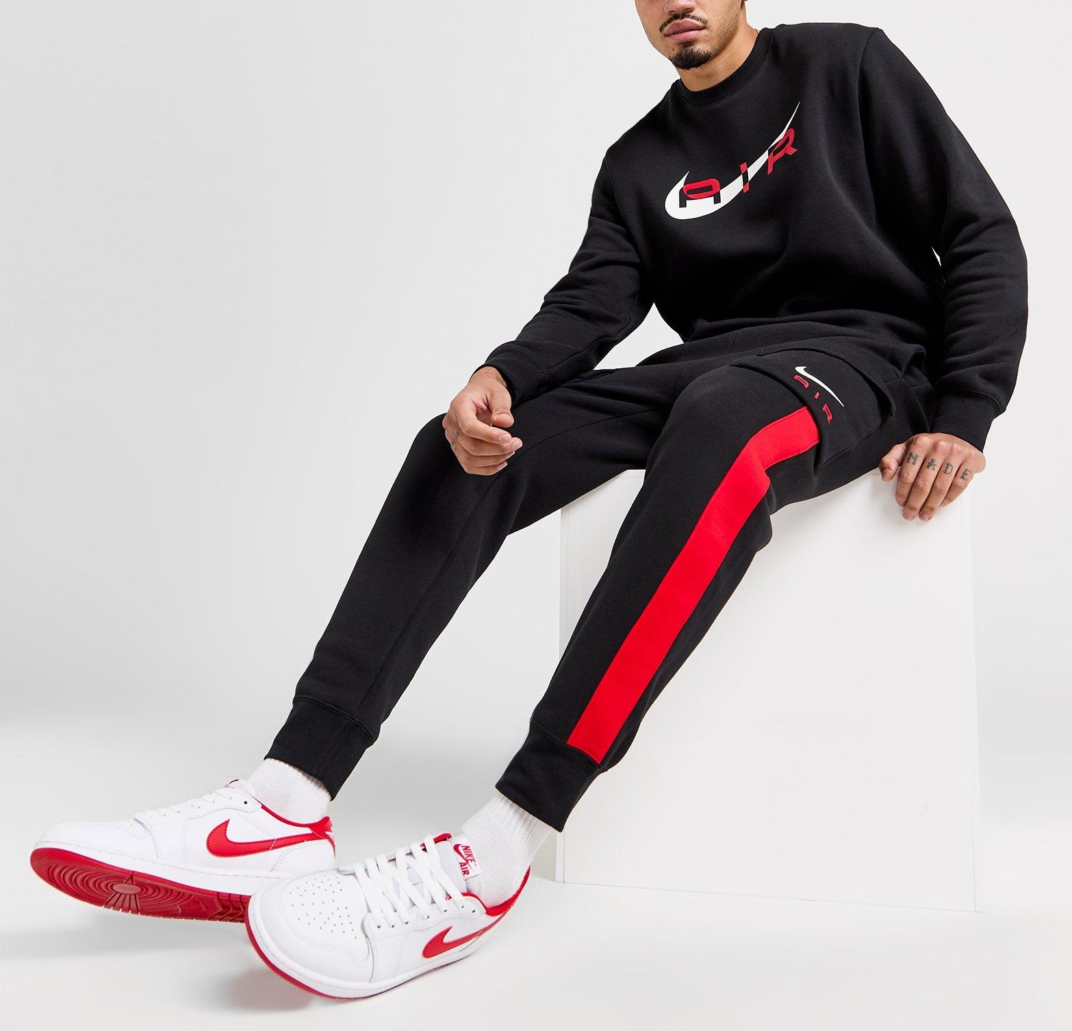 Nike Mens Air Black/red Swoosh Crewneck Tracksuit - Size X-large | Nike Sale | Discount Designer Brands