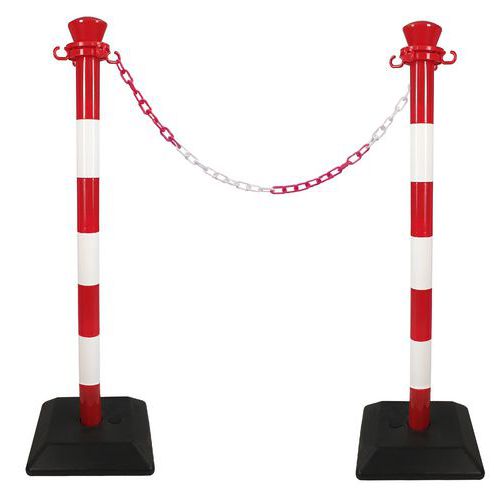 Jeux De 2 Poteaux De Balisage Plastique Avec Chaine - Rouge/blanc - Viso