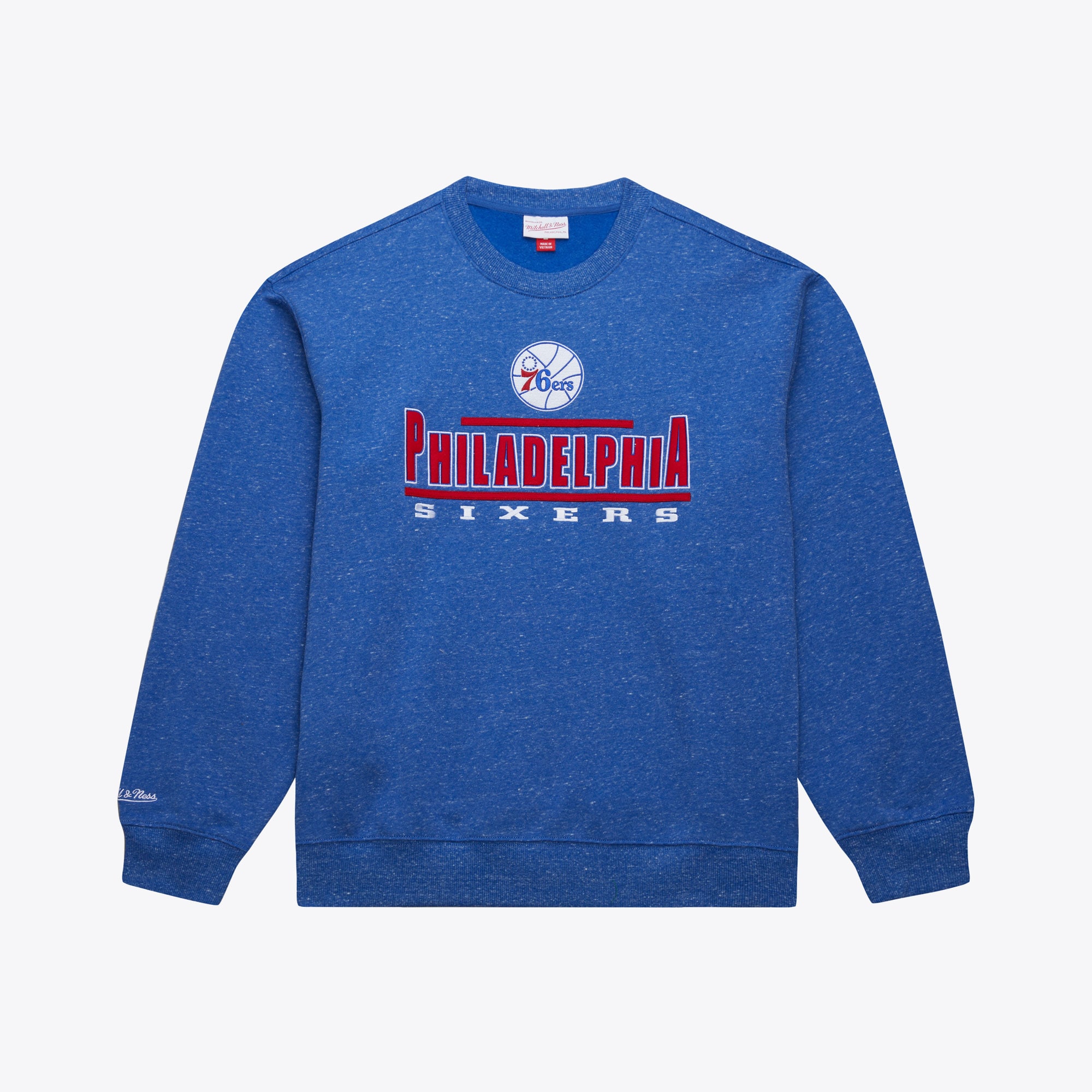 Philadelphia 76ers Mitchell & Ness Vintage Logo Throw It Back Fleece Crew – Herren Image