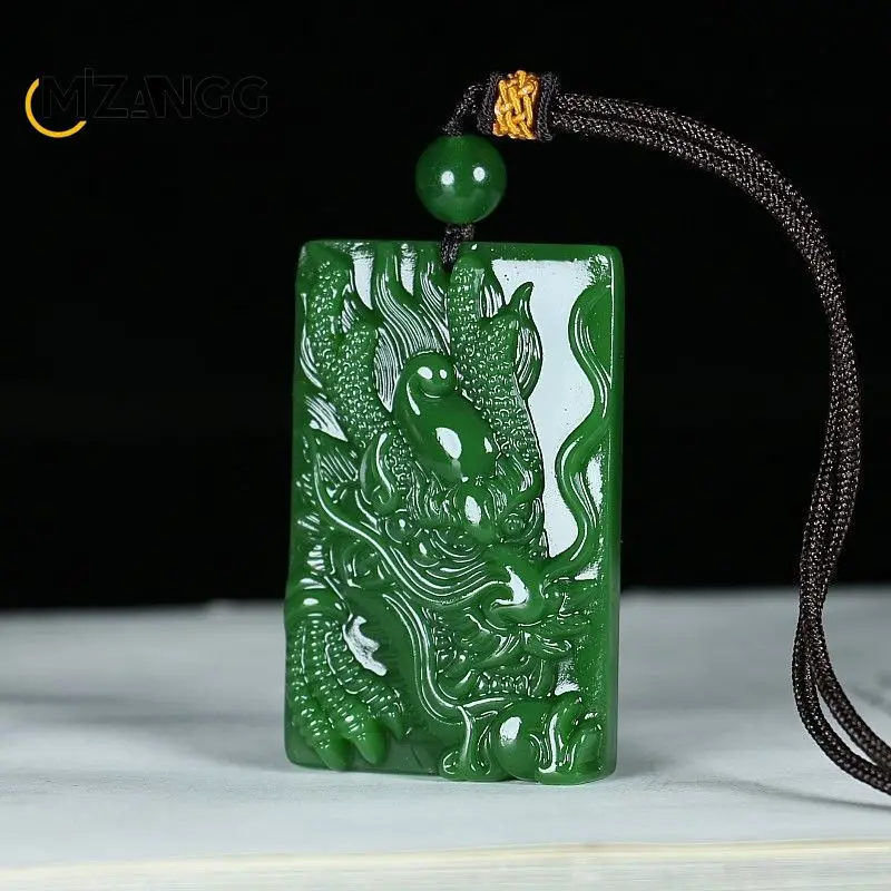 Natürliche Hetian Jade Drachen Anhänger Jaspis Sternzeichen Drachen Halskette handgeschnitzt Charme Luxus Schmuck Männer und Frauen Maskottchen Image