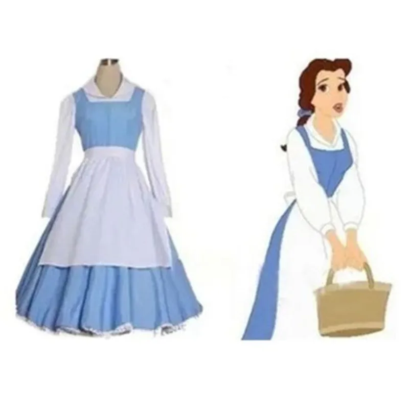 Frauen Halloween Kostüme Plus Größe Erwachsene Mädchen Frauen Party Die Schöne Und Das Biest Belle Blau Maid Kleid Cosplay Kostüm Größe S-2XL