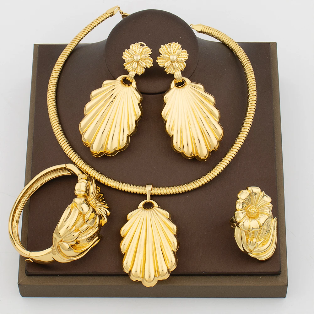 Gold Überzogene Schmuck Set Brasilianische Halskette und Ohrringe Party Engagement Schmuck Set Braut Halskette Ohrringe Zubehör Geschenke Image