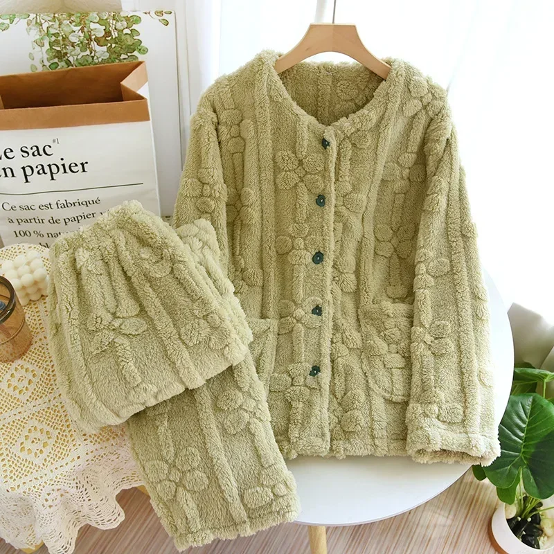 Pyjama en flanelle pour femme, pantalon à manches longues, costume mignon Cactus, chaleur et épais, deux pièces, Service à domicile, nouvelle collection automne et hiver