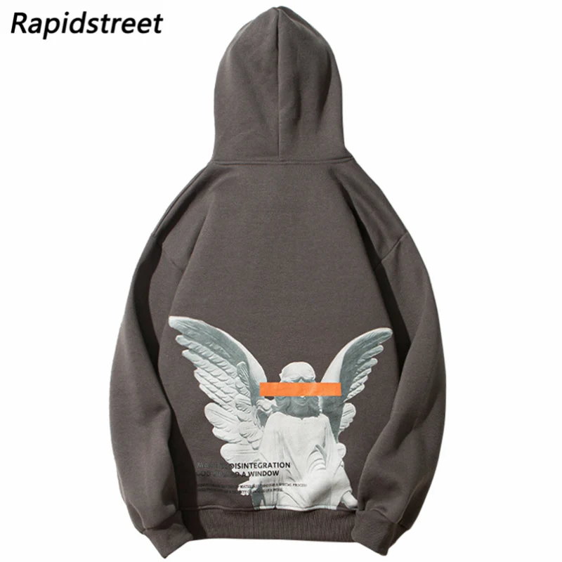 Hip Hop Hoodie Sweatshirt Streetwear Engel Gott Druck Pullover Männer Harajuku Baumwolle Fleece Mit Kapuze Hoodie Herbst Winter Grau