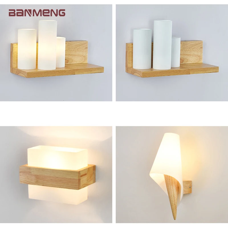 Nordic E27 LED wand lampe moderne holz glas wandlampen lichter innen beleuchtung home decor schlafzimmer wohnzimmer küche dekoration