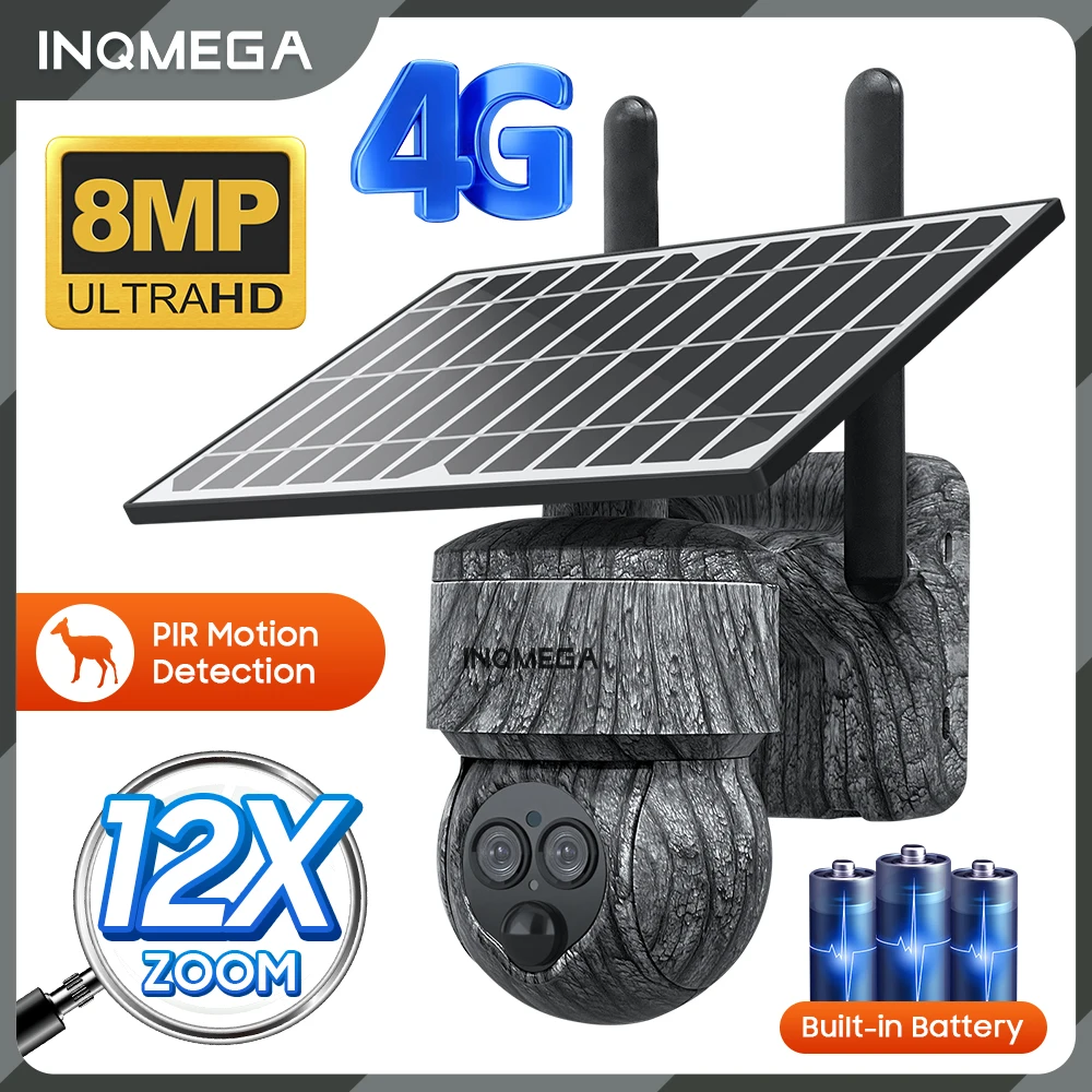 INQMEGA 8MP 4G SIM-Karte / WIFI-Solarkamera, Sicherheitsschutz für den Außenbereich, CCTV-Aufzeichnung, humanoide Erkennung im Wald / Bauernhof Image