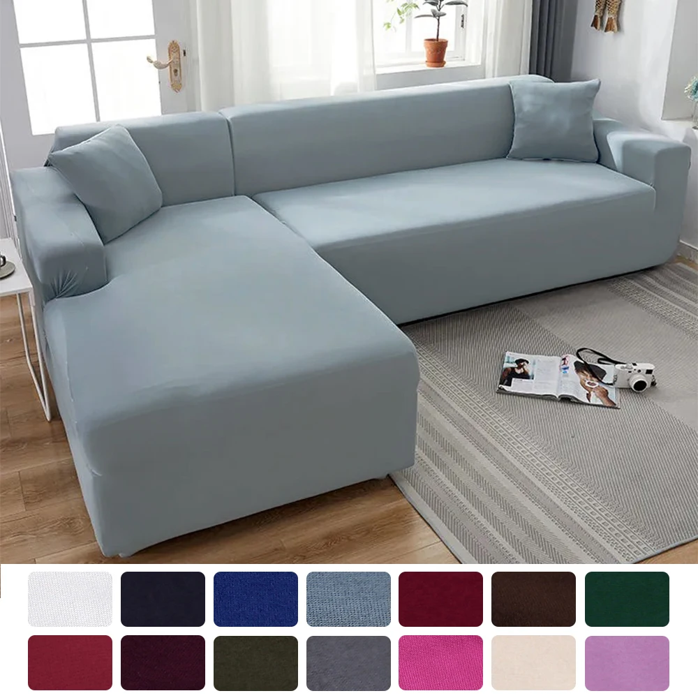 Sofa Abdeckungen für Wohnzimmer Elastische Feste Ecke Couch Abdeckung L Shaped Chaise Longue Hussen Stuhl Protector 1/2/3/4 Sitzer Image