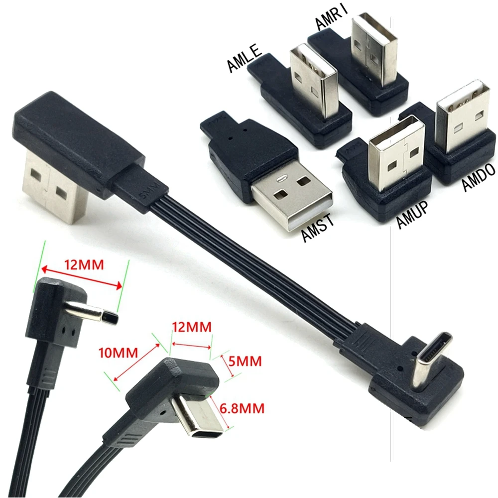 Ultrakurzer USB-C-Stecker vom Typ C auf und ab 90er ° auf USB 2.0-Stecker-Datenkabel USB-C-Typ-Flachkabel 0,1 m/0,2 m/0,5 m/1 m Image