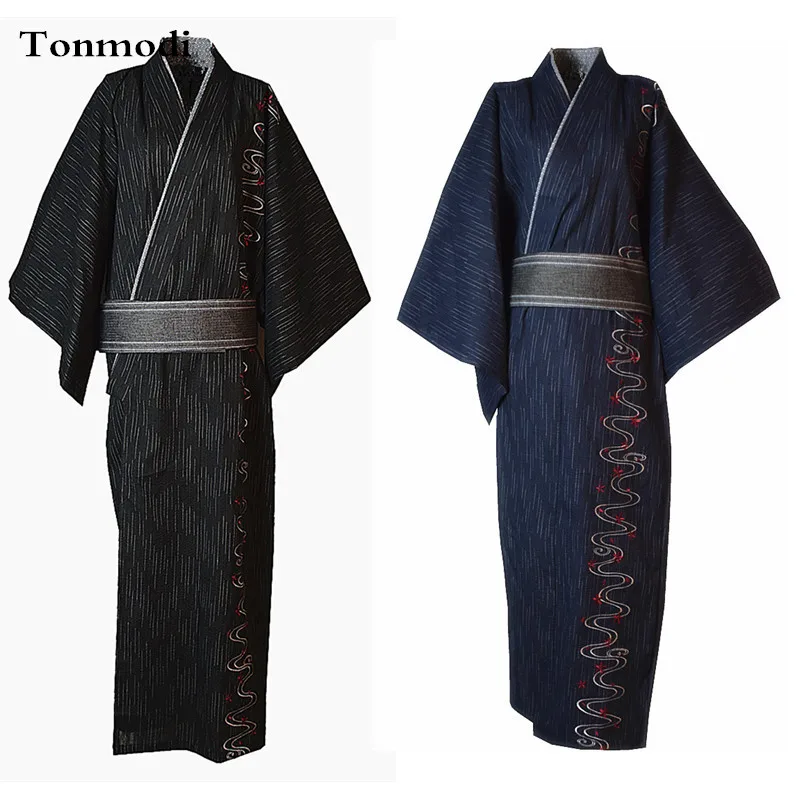 Kimono Robe Männer Baumwolle Stoffs tich japanischen Stil Pyjama Bademantel lange Nachthemd Design gestickt Image