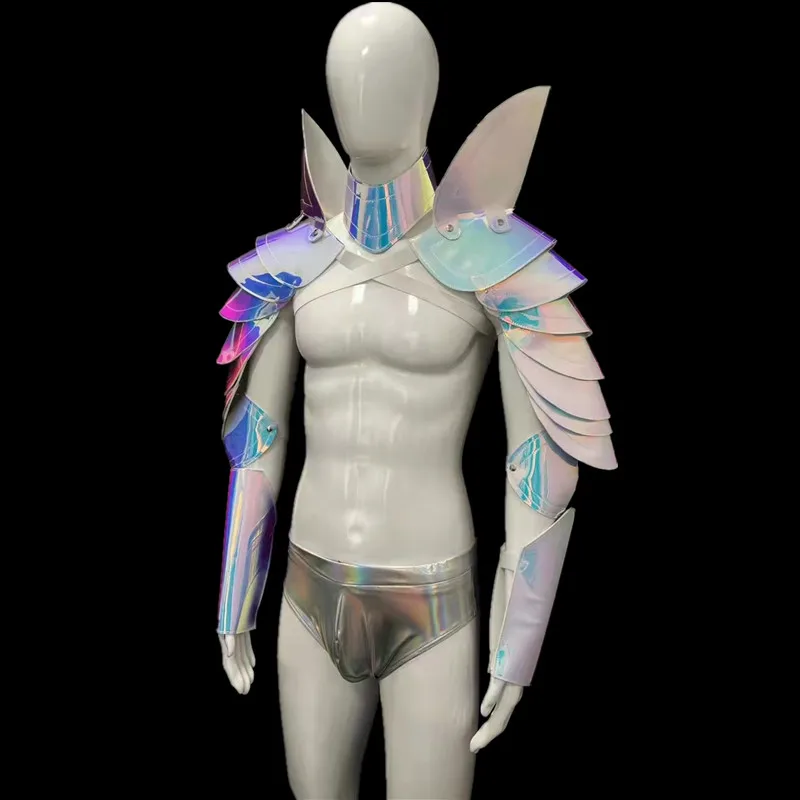 Nachtclub Party Club Muscle Raum Spiegel Rüstung Gogo Sexy Silber Kostüm Weste Manschette Shorts Set Bar DJ Dance Performance Bühne tragen