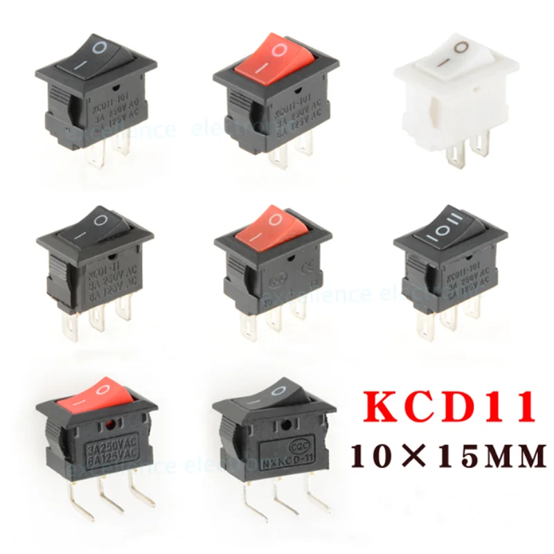 10 Teile/los KCD11 2Pin/3Pin 10x15mm Mini Rocker Schalter SPST 3A 250 V AC Snap-in auf/Off Boot Druckschalter Schwarz Rot Weiß Image