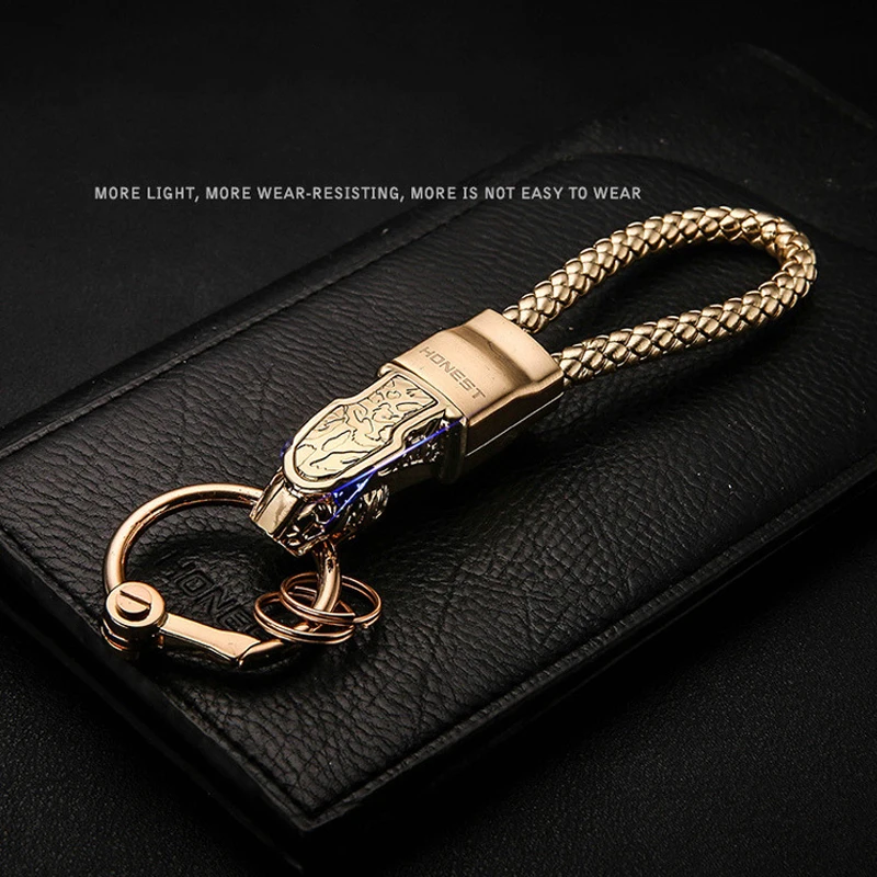 Echtes Leder Seil Hohe-Grade Auto KeyChain Leopard kopf unisex Schlüssel Ring Für Jaguar urlaub Schmuck Kreativität geburtstag Geschenke Image