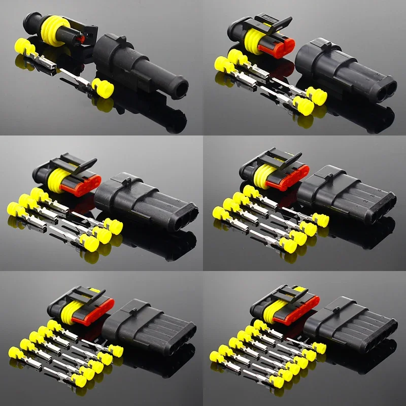 2–5 Sets Kit 2-poliger 1/2/3/4/5/6 Pins Way AMP Super Seal wasserdichter elektrischer Kabelstecker für wasserdichten Auto-Stecker Image