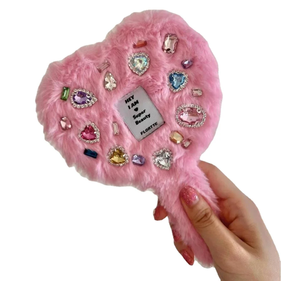 FLORTTE Plüsch-Liebes-Make-up-Griffspiegel, tragbarer Spiegel, kosmetischer Handspiegel für Mädchen und Frauen