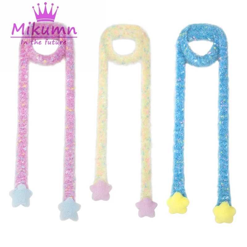 Harajuku Y2K Mädchen Schöne Rosa Blau Gelb Stern Weiche Warme Gestrickte Schal Streetwear